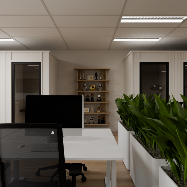 Modern kantoorontwerp in beige en naturelle tinten door Studio Tarry